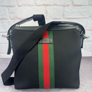 Gucci Sherry Line Web Black Techno Canvas Unisex Messenger Bag